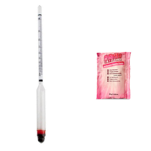 Proof & Traille Alcohol Hydrometer – 0-100% ABV Tester for Distilled Spirits + B-Brite 3-in-1 Cleaning Powder (35g | 1.2 oz) – Glass Alcoholmeter for Moonshine, Vodka, Whiskey & Home Distilling (Copy)