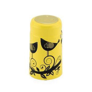 Canary Yellow w/Midnight Black Birds | Shrink Cap Pack of 100 (30.5 x 55 mm | 1.2 x 2.16 in)