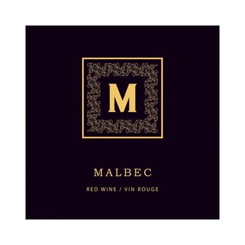 Malbec Golden Monogram Pack of 50 Wine Labels (3.78 in x 3.78 in | 9.6 cm x 9.6 cm)