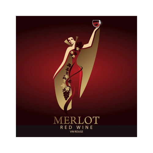 Merlot Lady in Red Dress and Golden Cape Pack of 50 Wine Labels (3.78 in x 3.78 in | 9.6 cm x 9.6 cm)