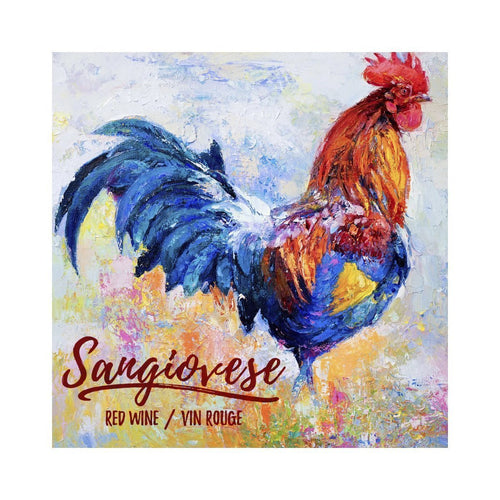 Sangiovese Colourful Rooster Pack of 50 Wine Labels (3.78 in x 3.78 in | 9.6 cm x 9.6 cm)