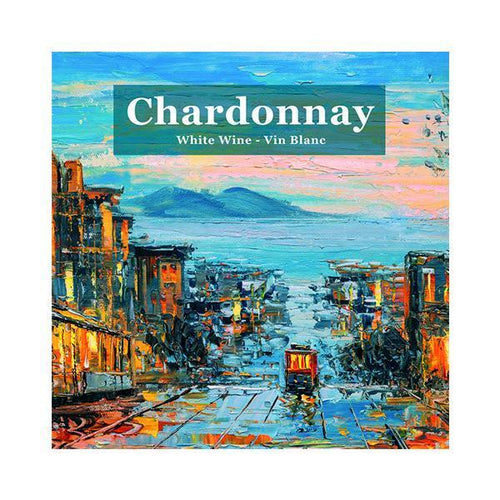 Chardonnay Cable Car Pack of 50 Wine Labels (3.78 in x 3.78 in | 9.6 cm x 9.6 cm)