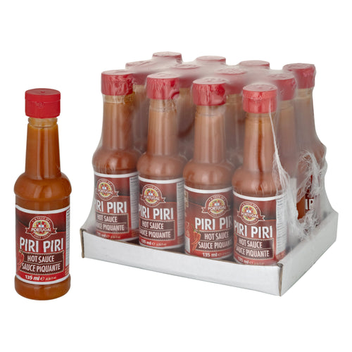 Spicy Portuguese Piri Piri Hot Sauce - 12 x 133ml | 5.2oz (12-Pack) - Fiery Flavor with African Bird's Eye Chilli - Authentic Taste of Portugal - Versatile Condiment for Grilling, Marinades, and More