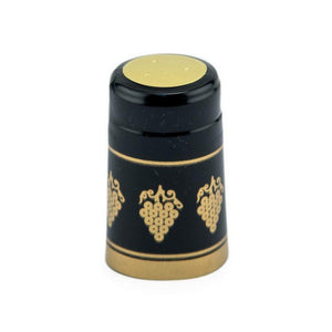 Black/Gold Grapes Shrink Caps for Wine Bottles: Pack of 100, Expertly Crafted in Europe (30.5 mm x 55 mm)