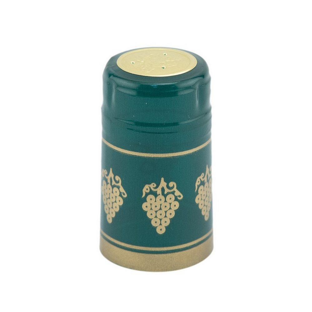 Green/Gold Grapes Shrink Caps for Wine Bottles: Pack of 100, Expertly Crafted in Europe (30.5 mm x 55 mm)