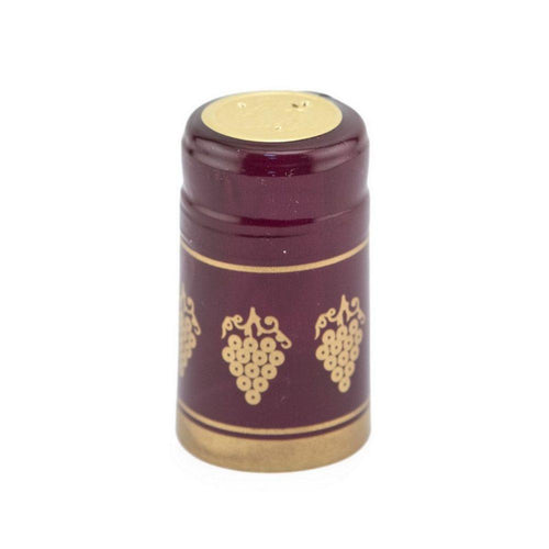 Burgundy/Gold Grapes Shrink Caps for Wine Bottles: Pack of 100, Expertly Crafted in Europe (30.5 mm x 55 mm)