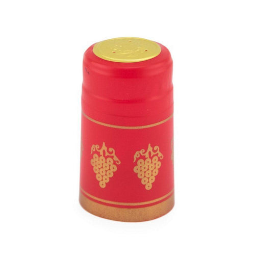 Red/Gold Grapes Shrink Caps for Wine Bottles: Pack of 100, Expertly Crafted in Europe (30.5 mm x 55 mm)