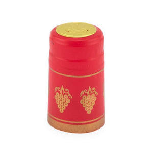 Red/Gold Grapes Shrink Caps for Wine Bottles: Pack of 100, Expertly Crafted in Europe (30.5 mm x 55 mm)