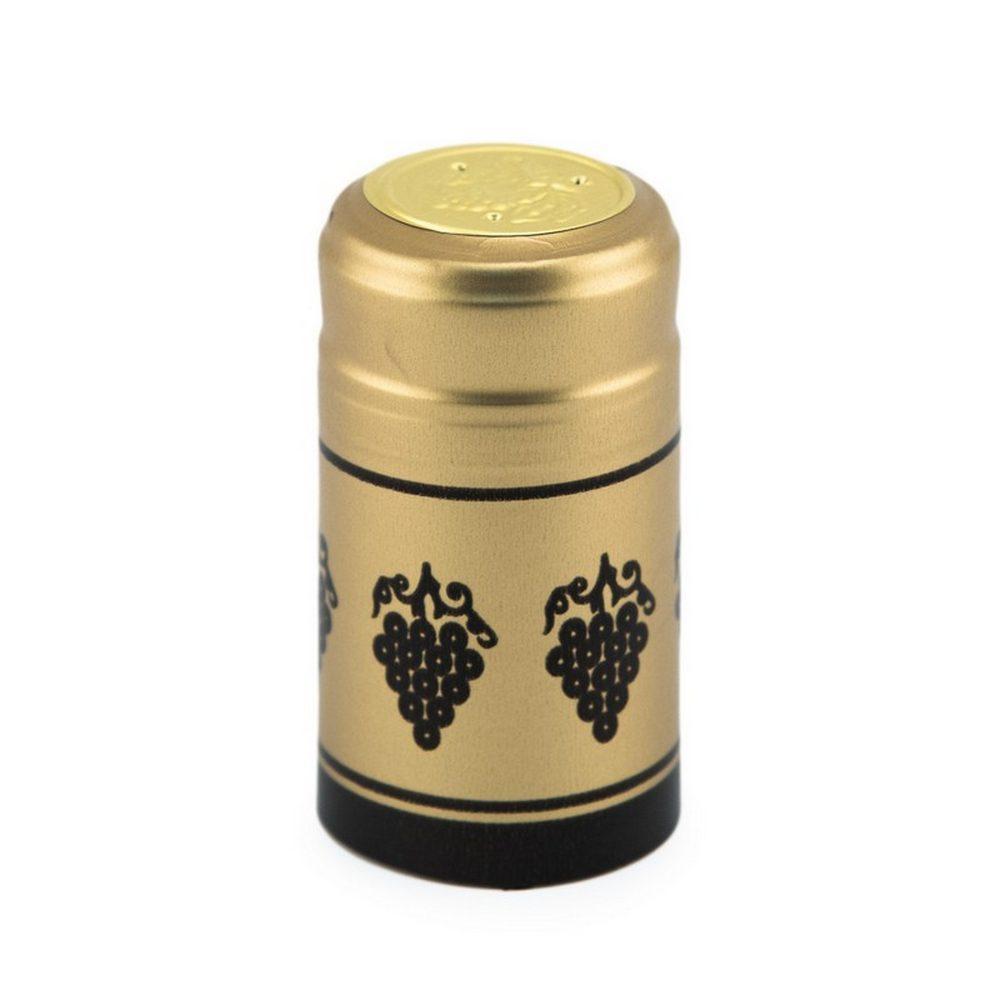 Gold/Black Grapes Shrink Caps for Wine Bottles: Pack of 100, Expertly Crafted in Europe (30.5 mm x 55 mm)