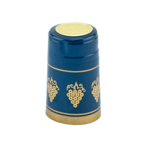 Blue/Gold Grapes Shrink Caps for Wine Bottles: Pack of 100, Expertly Crafted in Europe (30.5 mm x 55 mm)