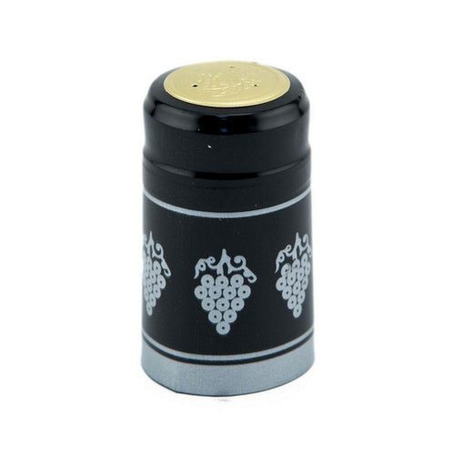 Black/Silver Grapes Shrink Caps for Wine Bottles: Pack of 100, Expertly Crafted in Europe (30.5 mm x 55 mm)*