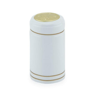 White w/Gold Stripe Shrink Caps for Wine Bottles: Pack of 100, Expertly Crafted in Europe (30.5 mm x 55 mm)*