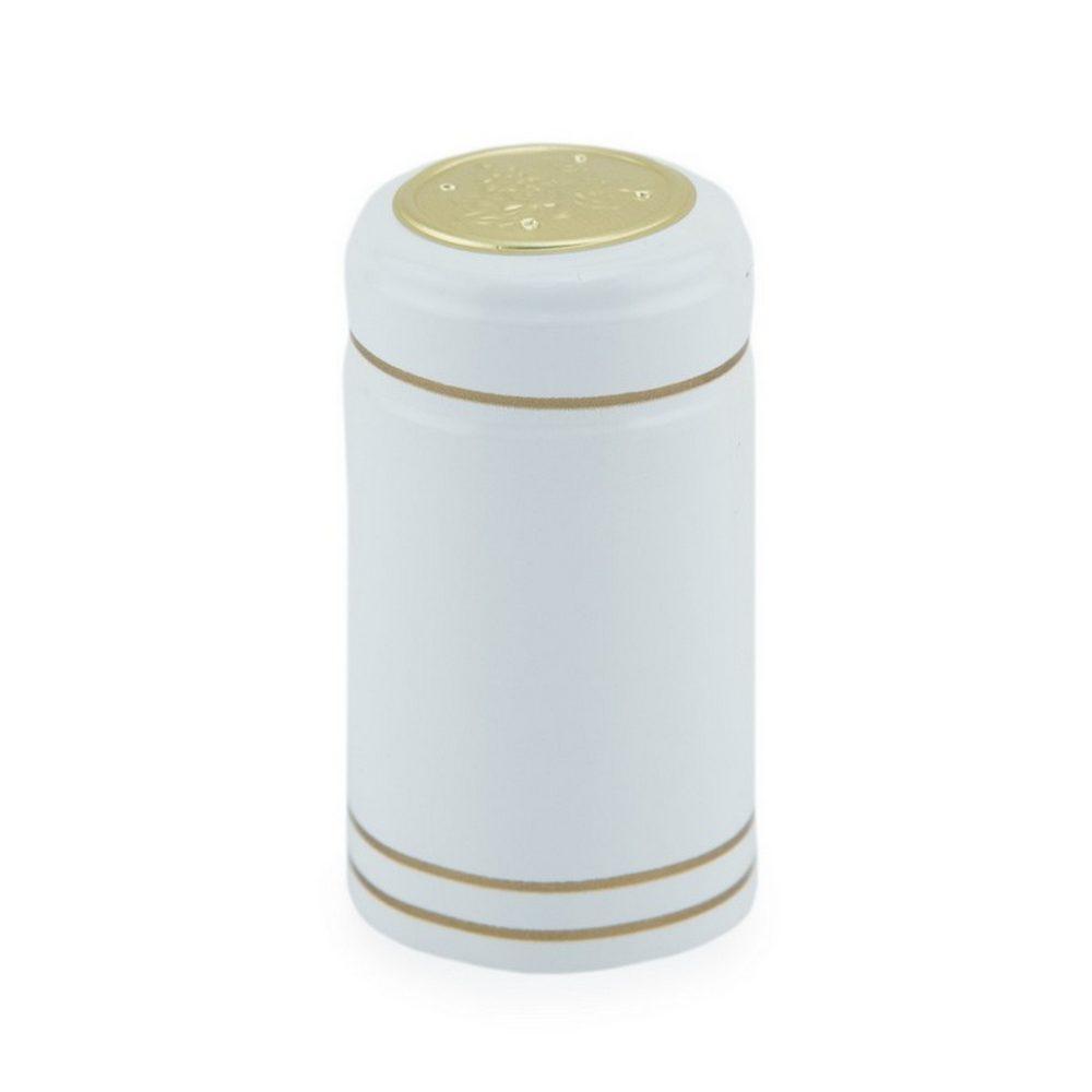 White w/Gold Stripe Shrink Caps for Wine Bottles: Pack of 100, Expertly Crafted in Europe (30.5 mm x 55 mm)*