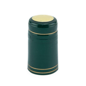 Green/Gold Stripe Shrink Caps for Wine Bottles: Pack of 100, Expertly Crafted in Europe (30.5 mm x 55 mm)