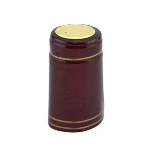 Burgundy/Gold Stripe Shrink Caps for Wine Bottles: Pack of 100, Expertly Crafted in Europe (30.5 mm x 55 mm)