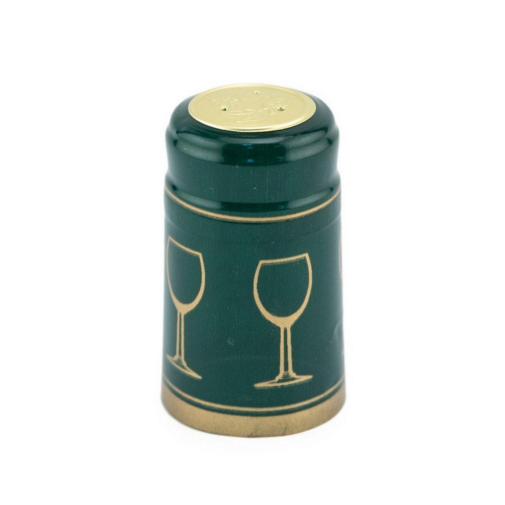 Green/Gold Glass Shrink Caps for Wine Bottles: Pack of 100, Expertly Crafted in Europe (30.5 mm x 55 mm)*