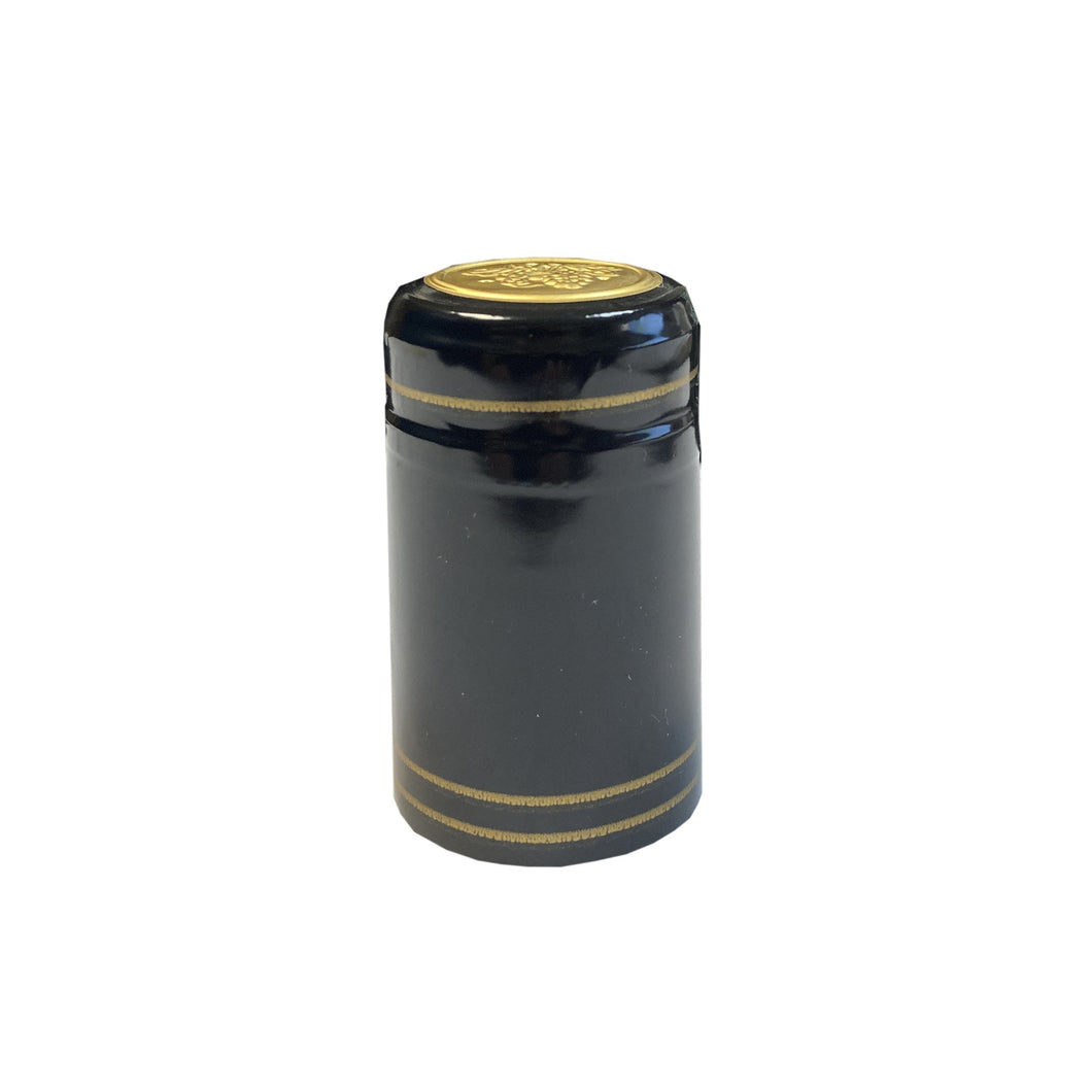 Black/Gold Stripe Shrink Caps for Wine Bottles: Pack of 100, Expertly Crafted in Europe (30.5 mm x 55 mm)