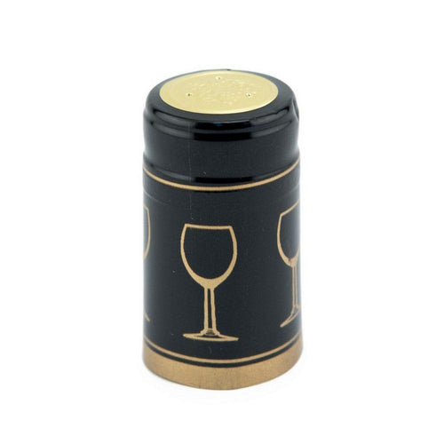 Black/Gold Glass Shrink Caps for Wine Bottles: Pack of 100, Expertly Crafted in Europe (30.5 mm x 55 mm)*