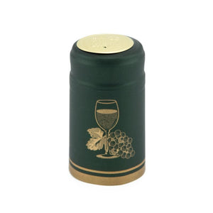 Basil Green w/Golden Cup Shrink Caps for Wine Bottles: Pack of 100, Expertly Crafted in Europe (30.5 mm x 55 mm)