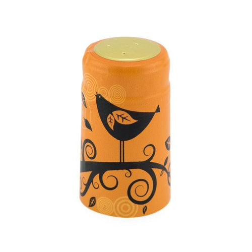 Ginger Orange w/Midnight Black Birds Shrink Caps for Wine Bottles: Pack of 100, Expertly Crafted in Europe (30.5 mm x 55 mm)