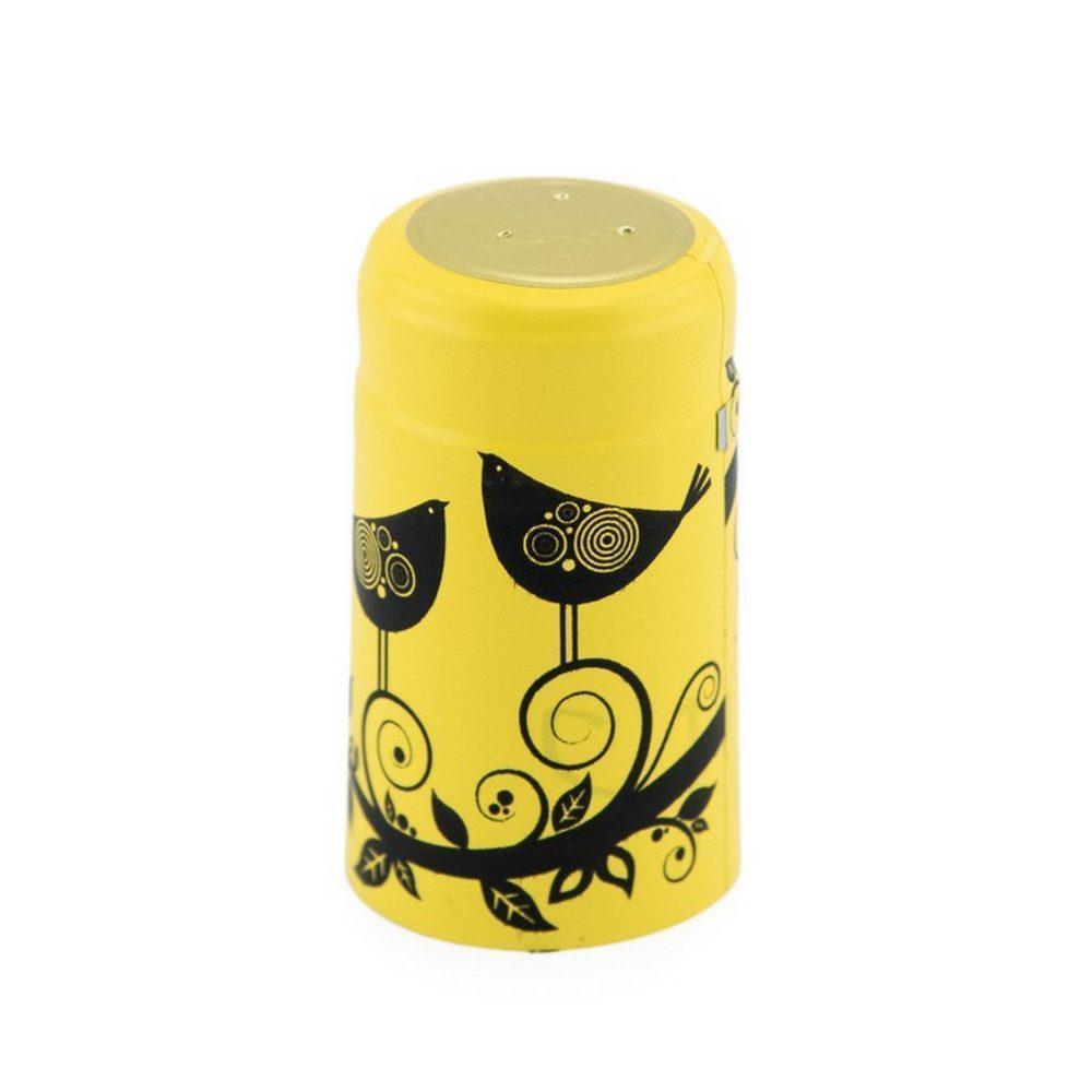 Canary Yellow w/Midnight Black Birds Shrink Caps for Wine Bottles: Pack of 100, Expertly Crafted in Europe (30.5 mm x 55 mm)