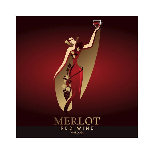 Merlot Lady in Red Dress and Golden Cape Wine Labels 50 per Pack (3.78 in x 3.78 in | 9.6 cm x 9.6 cm)