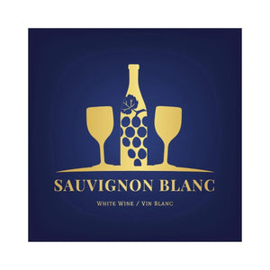 Sauvignon Blanc Blue and Gold Glasses and Bottle Wine Labels 50 per Pack (3.78 in x 3.78 in | 9.6 cm x 9.6 cm)