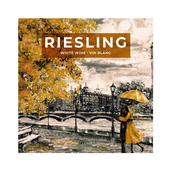 Riesling Street Man and Woman Under Umbrella Wine Labels 50 per Pack (3.78 in x 3.78 in | 9.6 cm x 9.6 cm)
