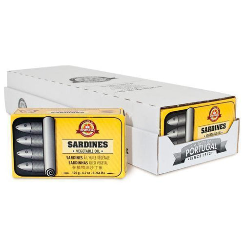 Delicious Sardines in Vegetable Oil - 12 x 120g | 4.2oz (12-Pack) - Tender and Flavorful Canned Fish - Preserved for Freshness - Product of Portugal